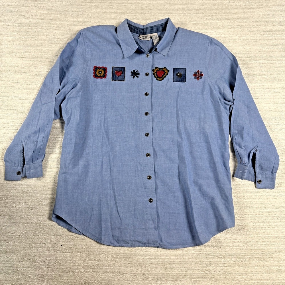 Vintage Cottagecore Boho Embroidered Patchwork Shirt 16W Plus